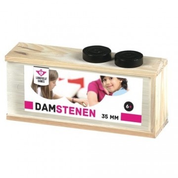 Damschijven 35mm blank zwart in kist mox spellen