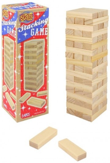 Wooden stacking game inhoud